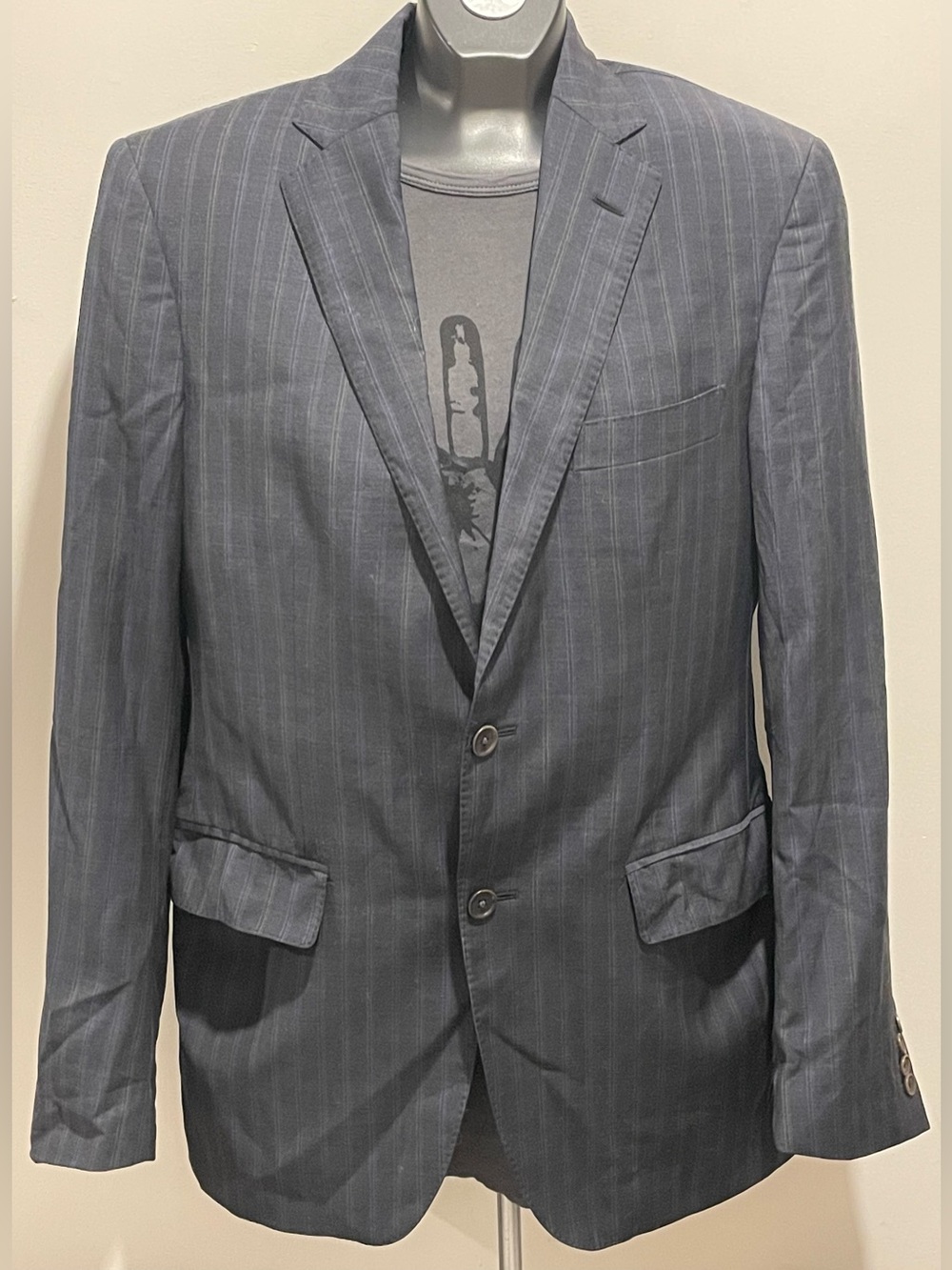 Etro Milano Navy & Gray Pinstripe Two-Button Blazer